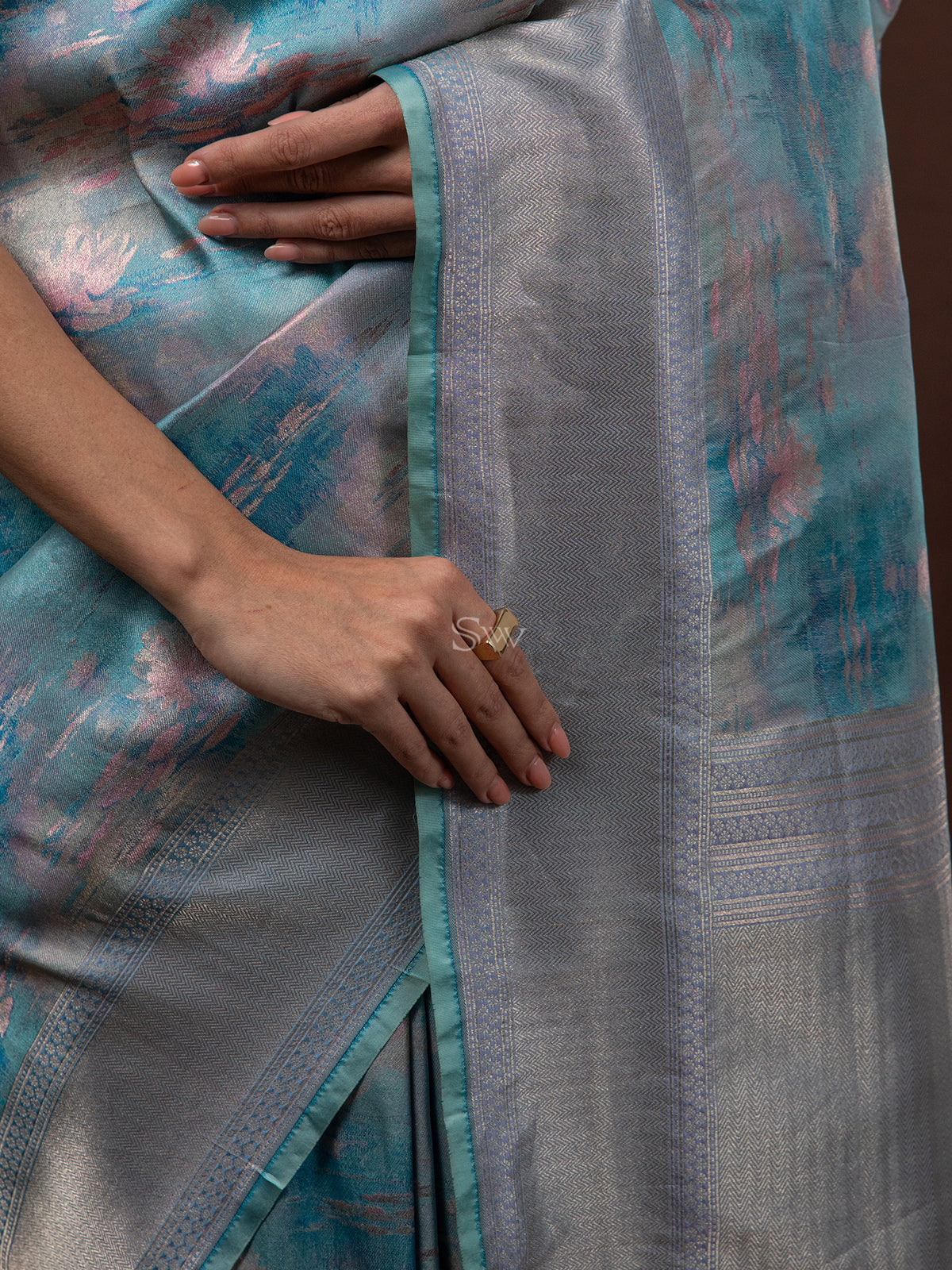 Turquoise Tissue Katan Silk Handloom Banarasi Saree - Sacred Weaves