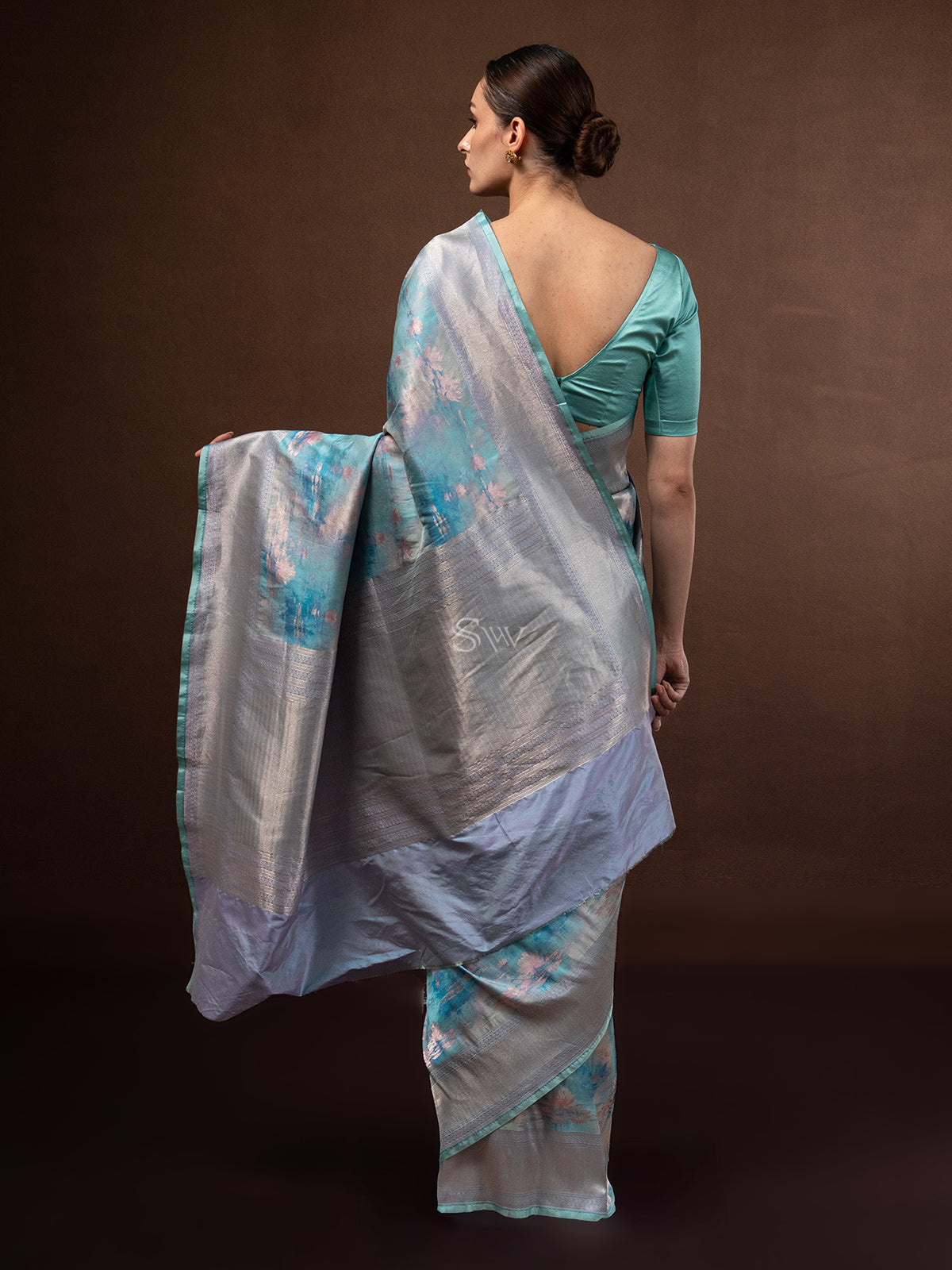 Turquoise Tissue Katan Silk Handloom Banarasi Saree - Sacred Weaves