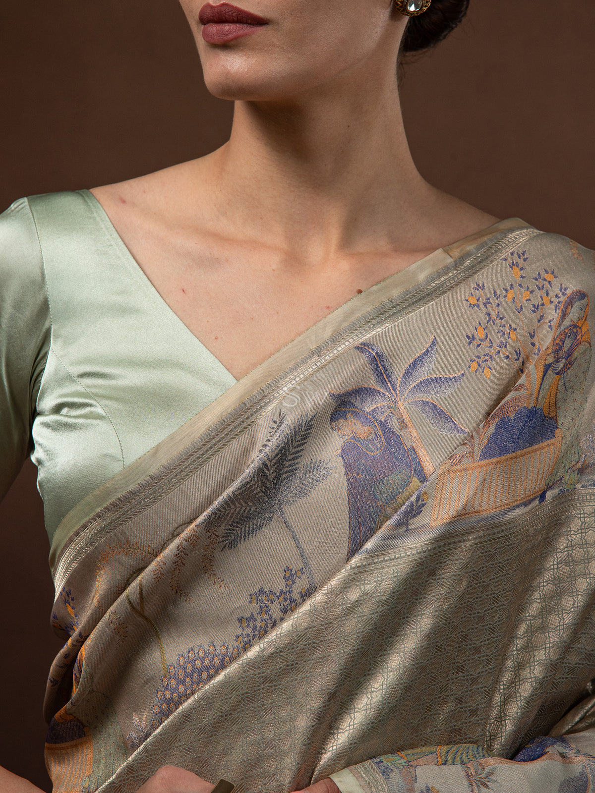 Moss Green Tissue Katan Silk Handloom Banarasi Saree - Sacred Weaves