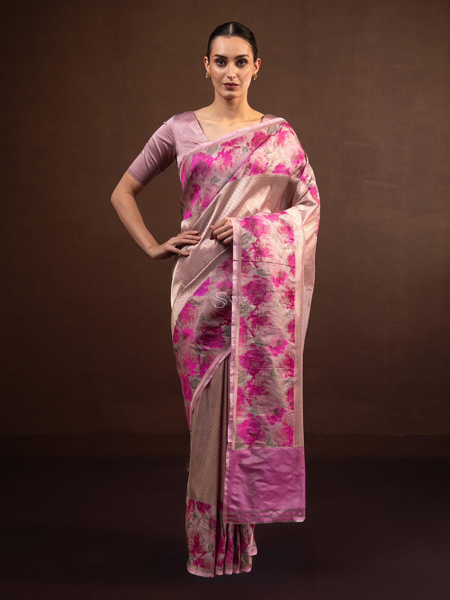 Pastel Pink Tissue Katan Silk Handloom Banarasi Saree - Sacred Weaves