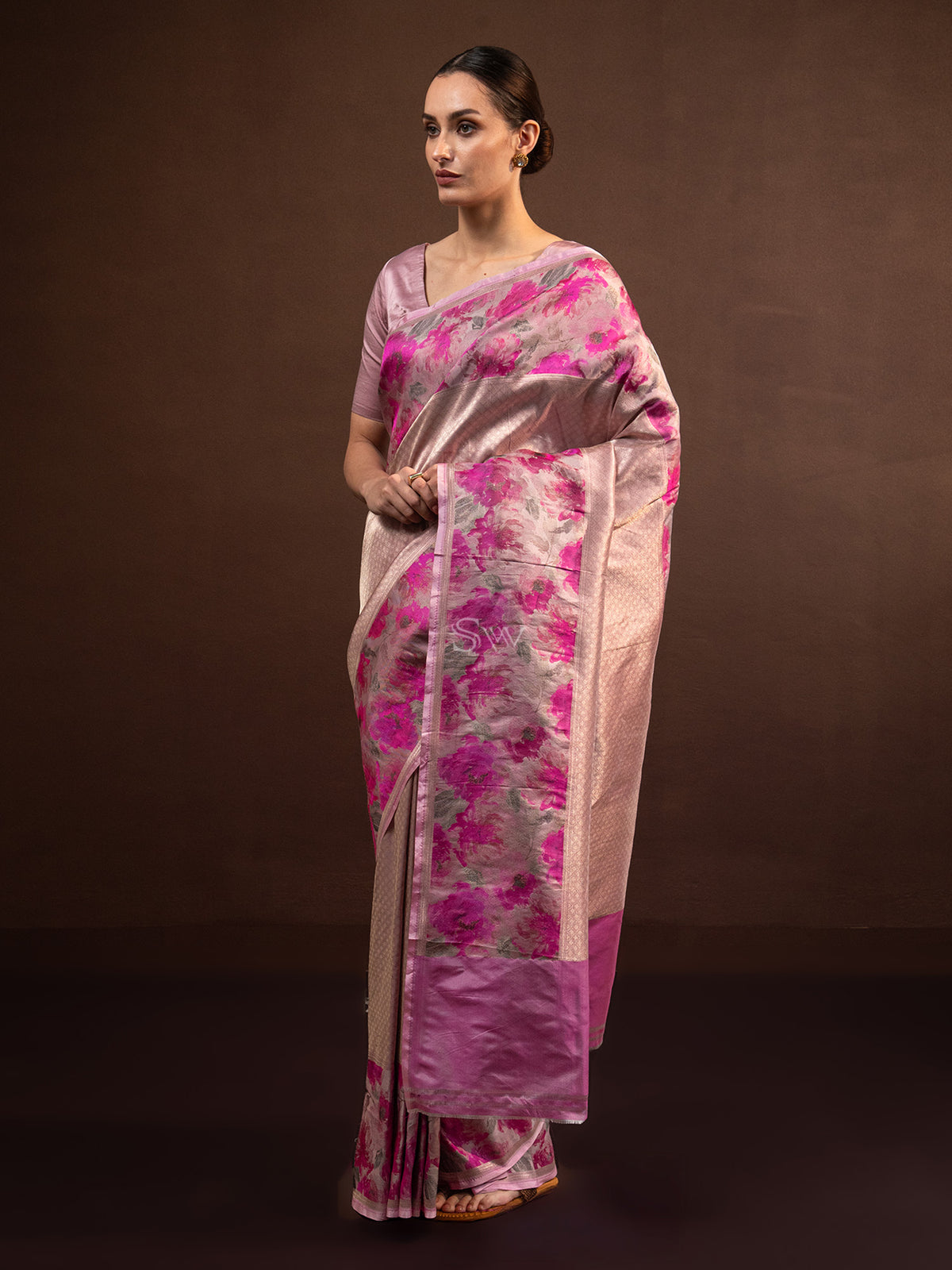 Pastel Pink Tissue Katan Silk Handloom Banarasi Saree - Sacred Weaves