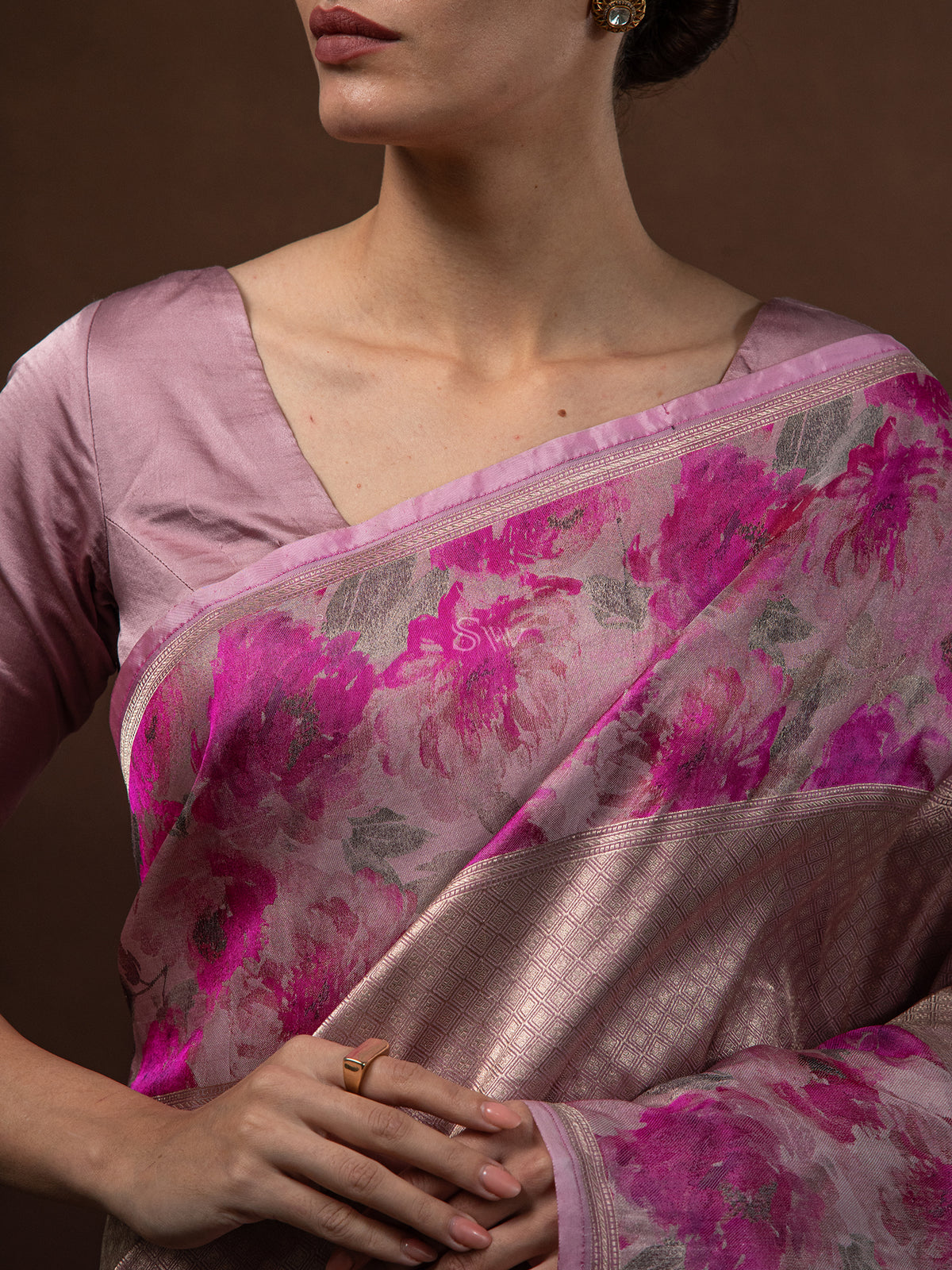 Pastel Pink Tissue Katan Silk Handloom Banarasi Saree - Sacred Weaves