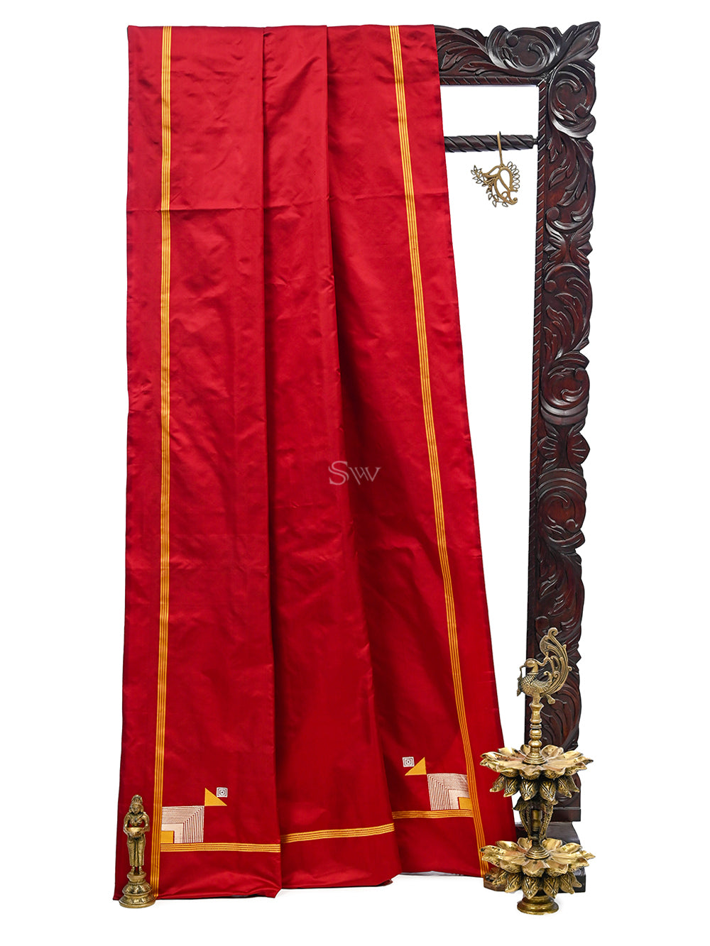 Dark Maroon Konia Satin Silk Handloom Banarasi Saree