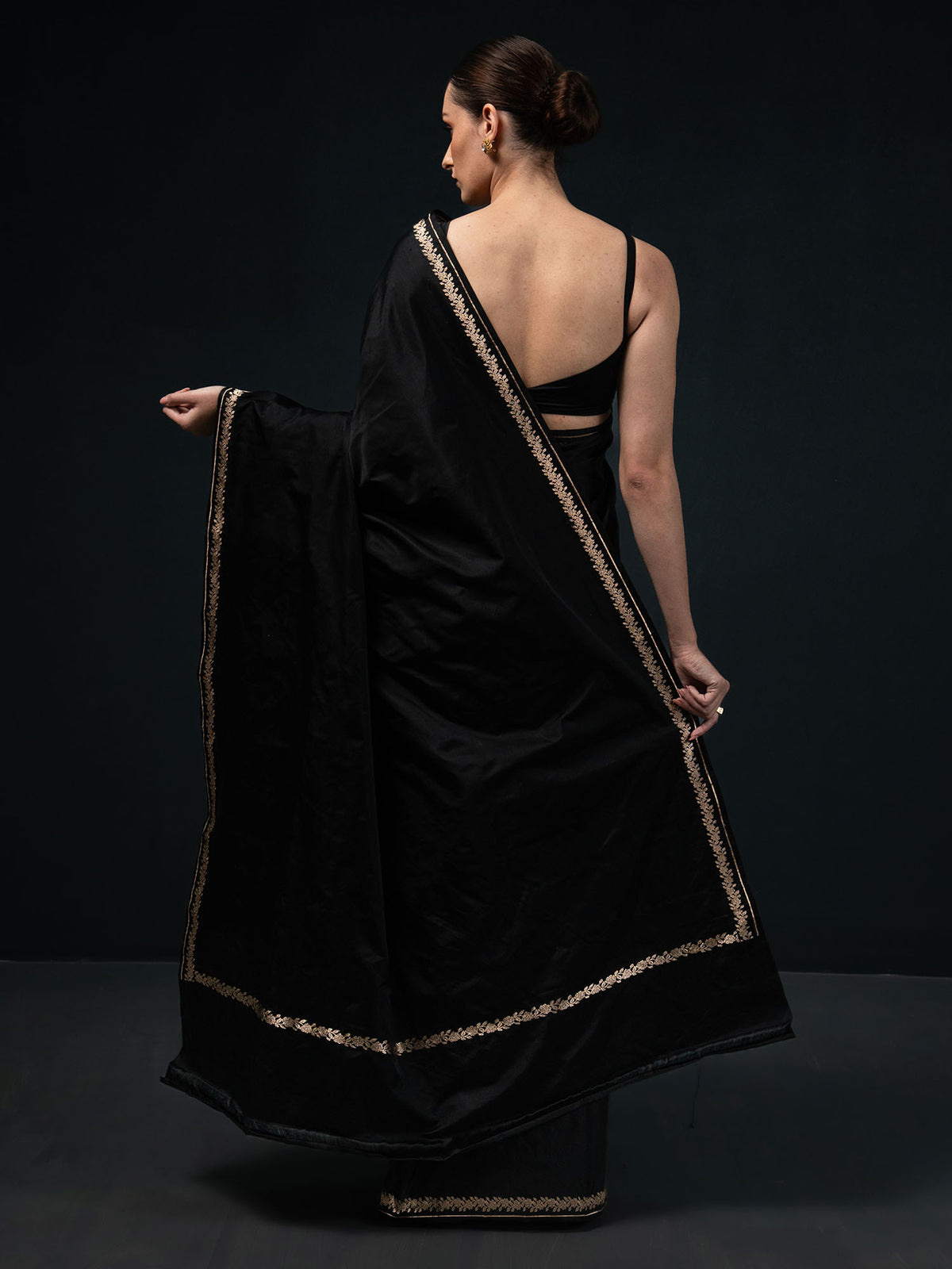 Black Plain Satin Silk Handloom Banarasi Saree - Sacred Weaves