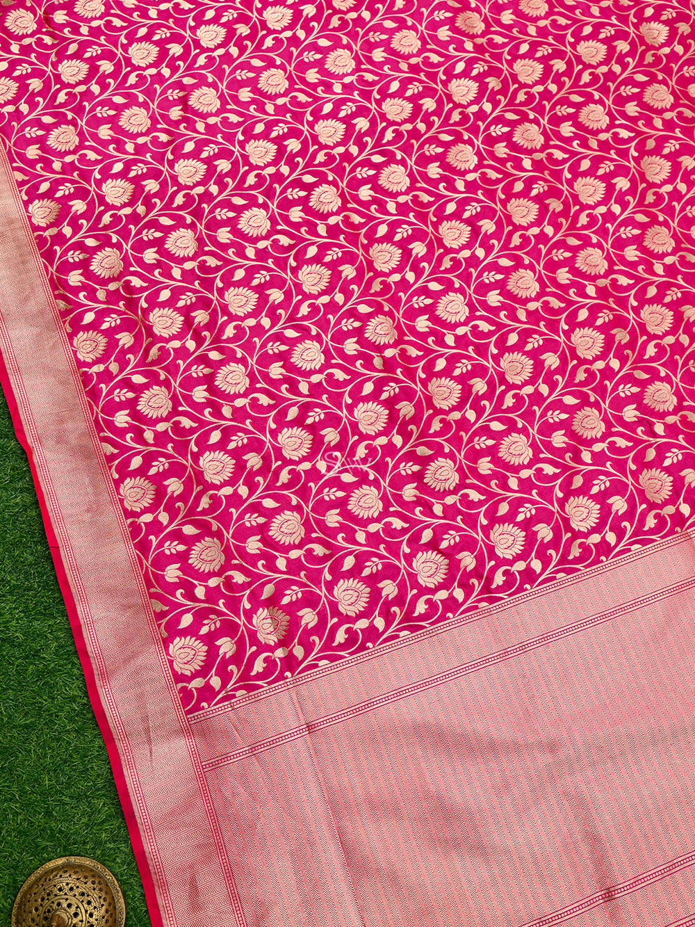 Dark Pink Uppada Jaal Katan Silk Handloom Banarasi Saree