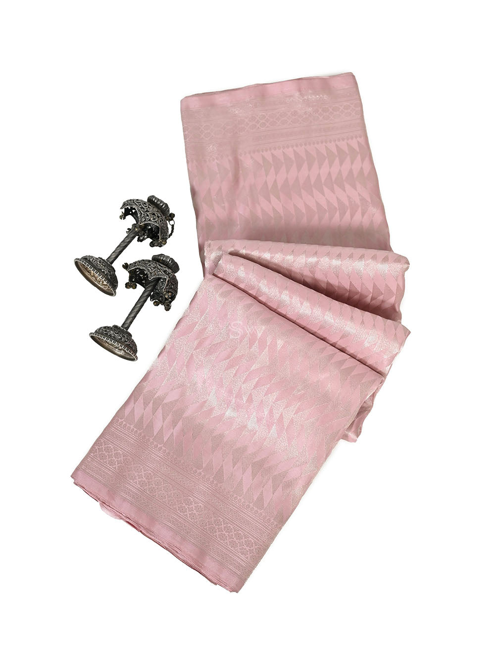 Pastel Pink Jaal Satin Brocade Handloom Banarasi Saree