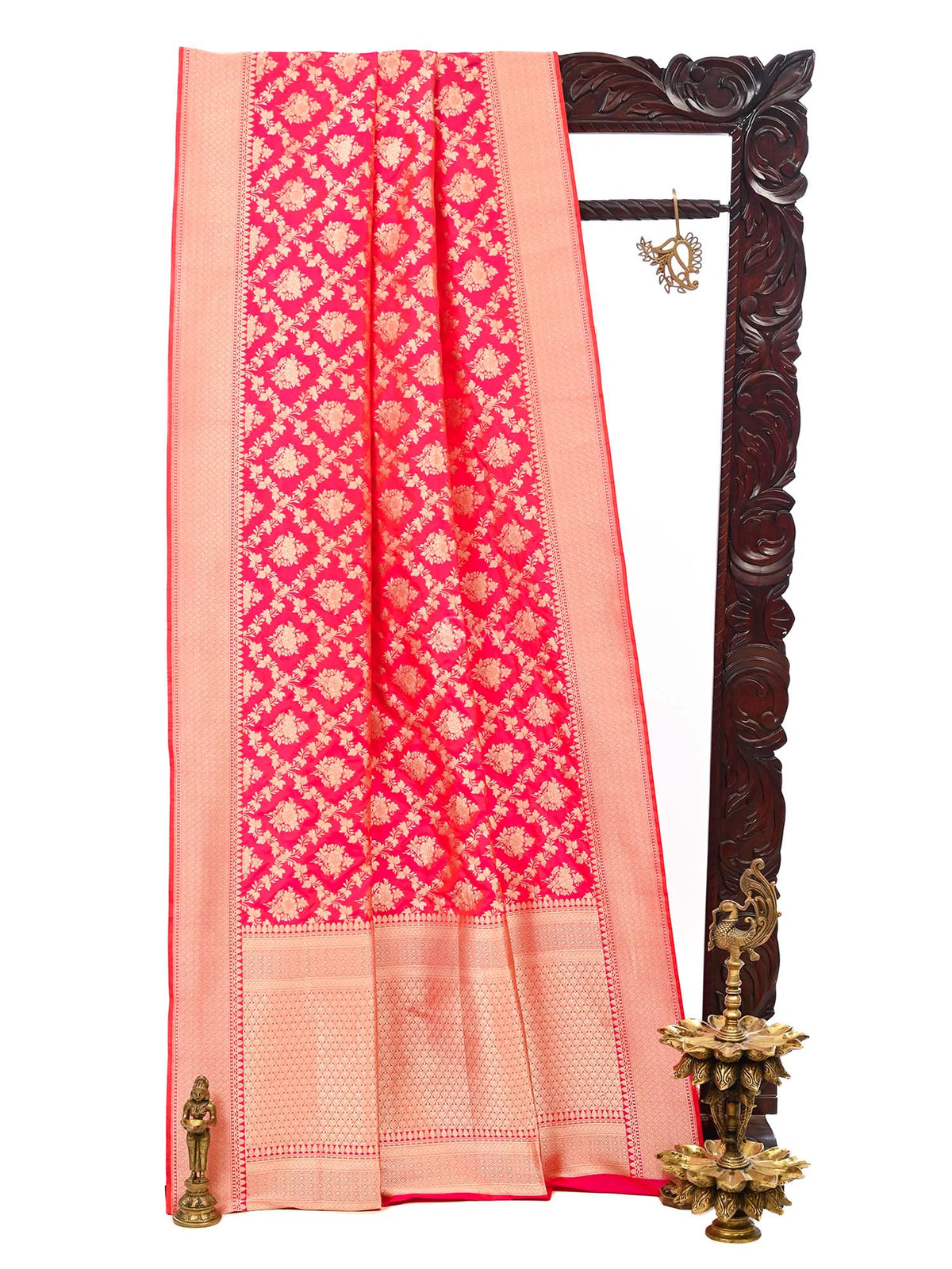 Pink Orange Uppada Katan Silk Handloom Banarasi Saree