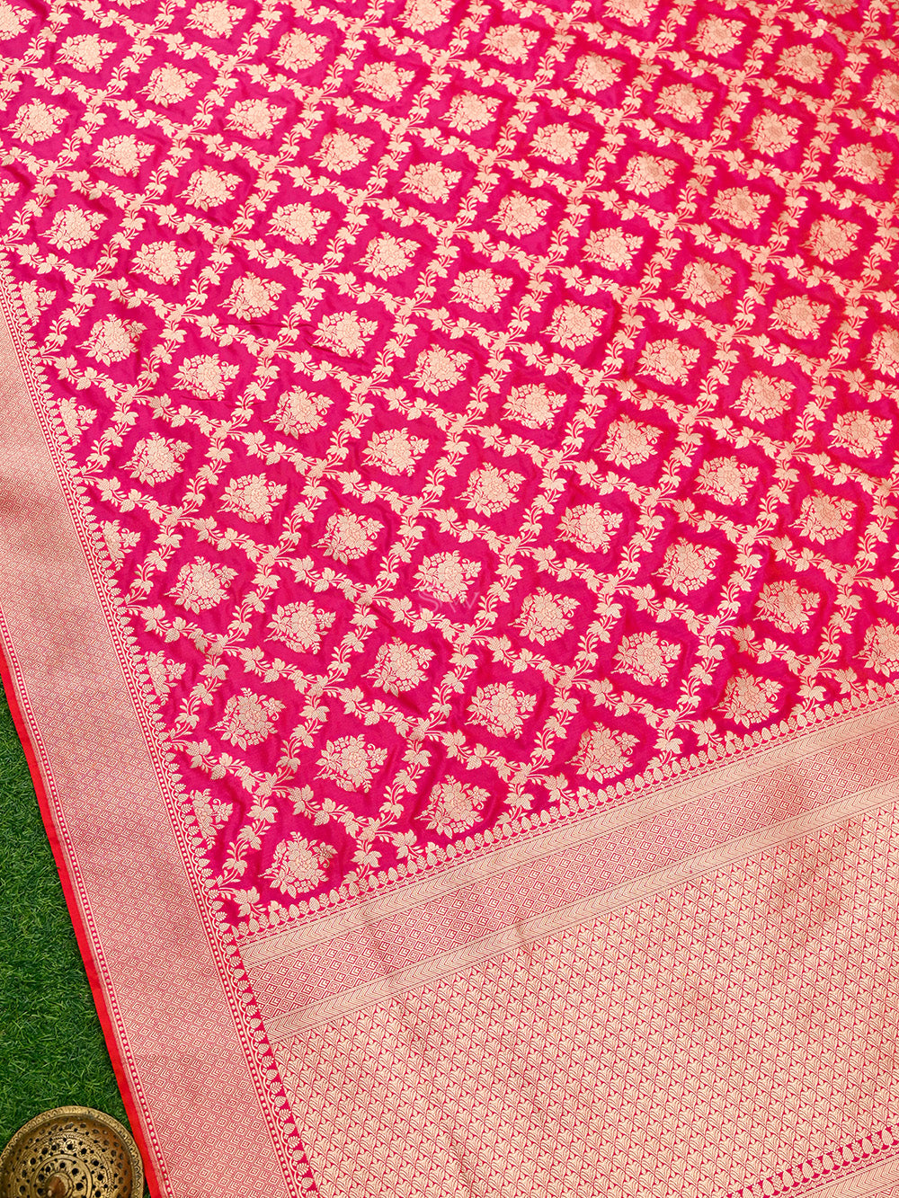 Pink Orange Uppada Katan Silk Handloom Banarasi Saree