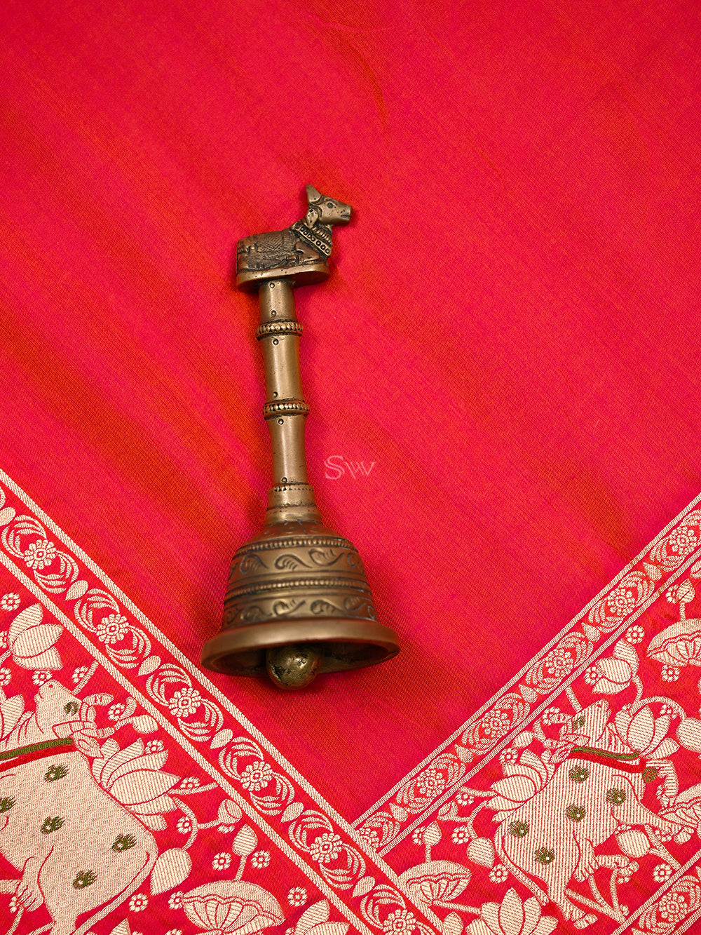 Pink Orange Shikargah Satin Silk Handloom Banarasi Saree