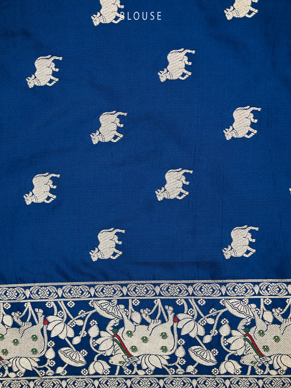 Midnight Blue Shikargah Satin Silk Handloom Banarasi Saree