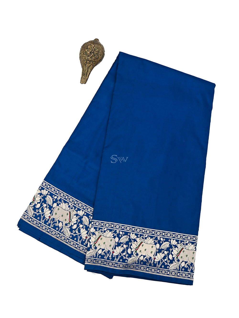 Midnight Blue Shikargah Satin Silk Handloom Banarasi Saree