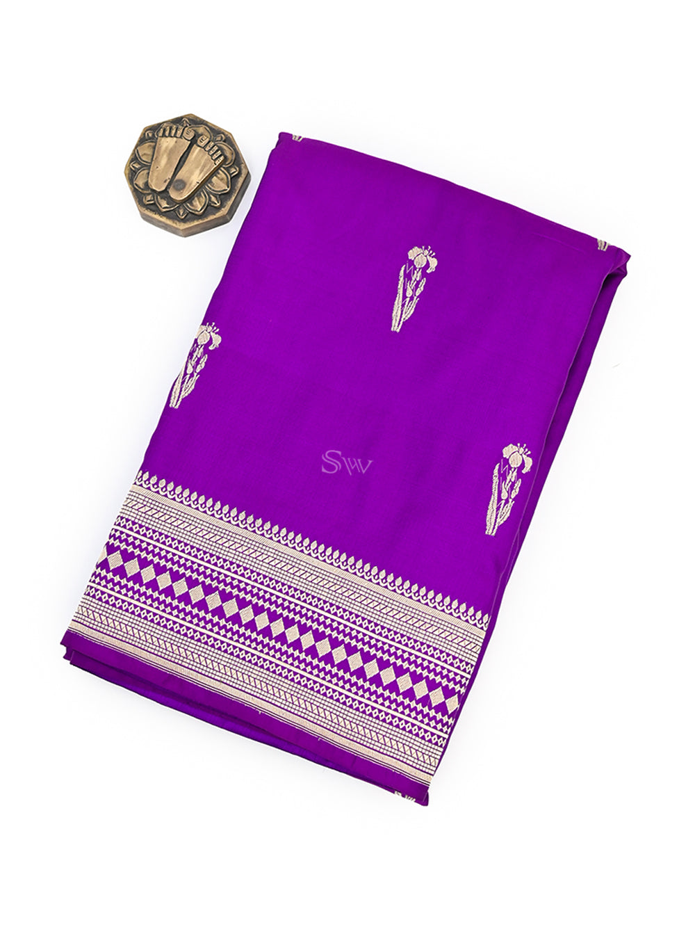 Purple Booti Satin Silk Handloom Banarasi Saree