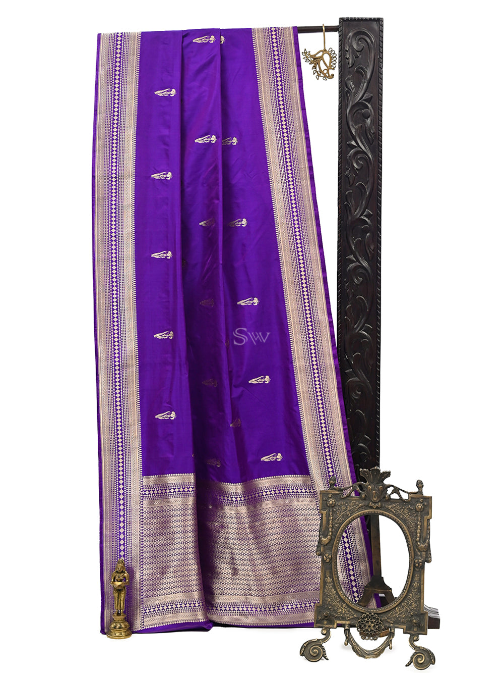 Purple Booti Satin Silk Handloom Banarasi Saree