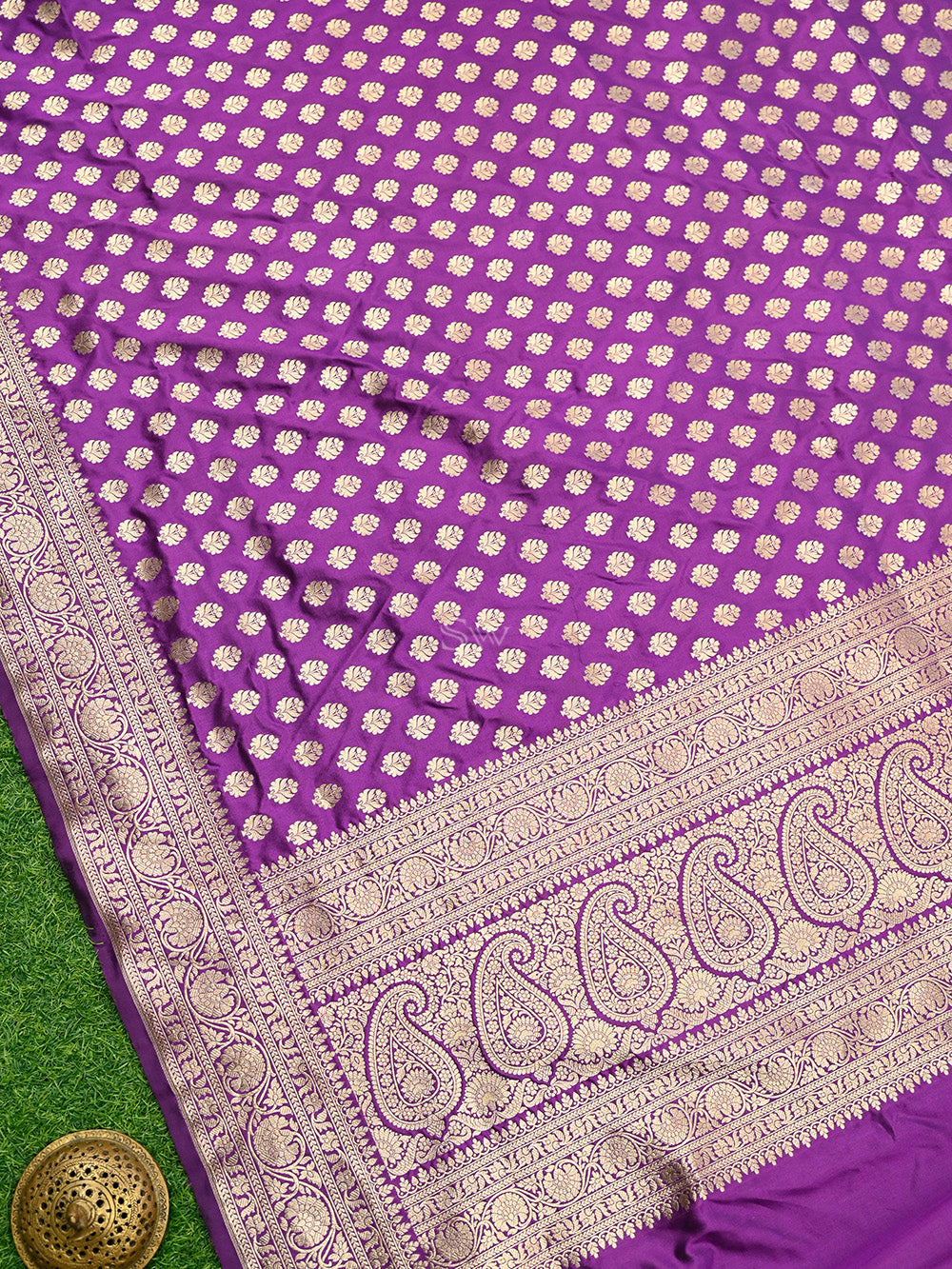 Purple Booti Uppada Katan Silk Handloom Banarasi Saree