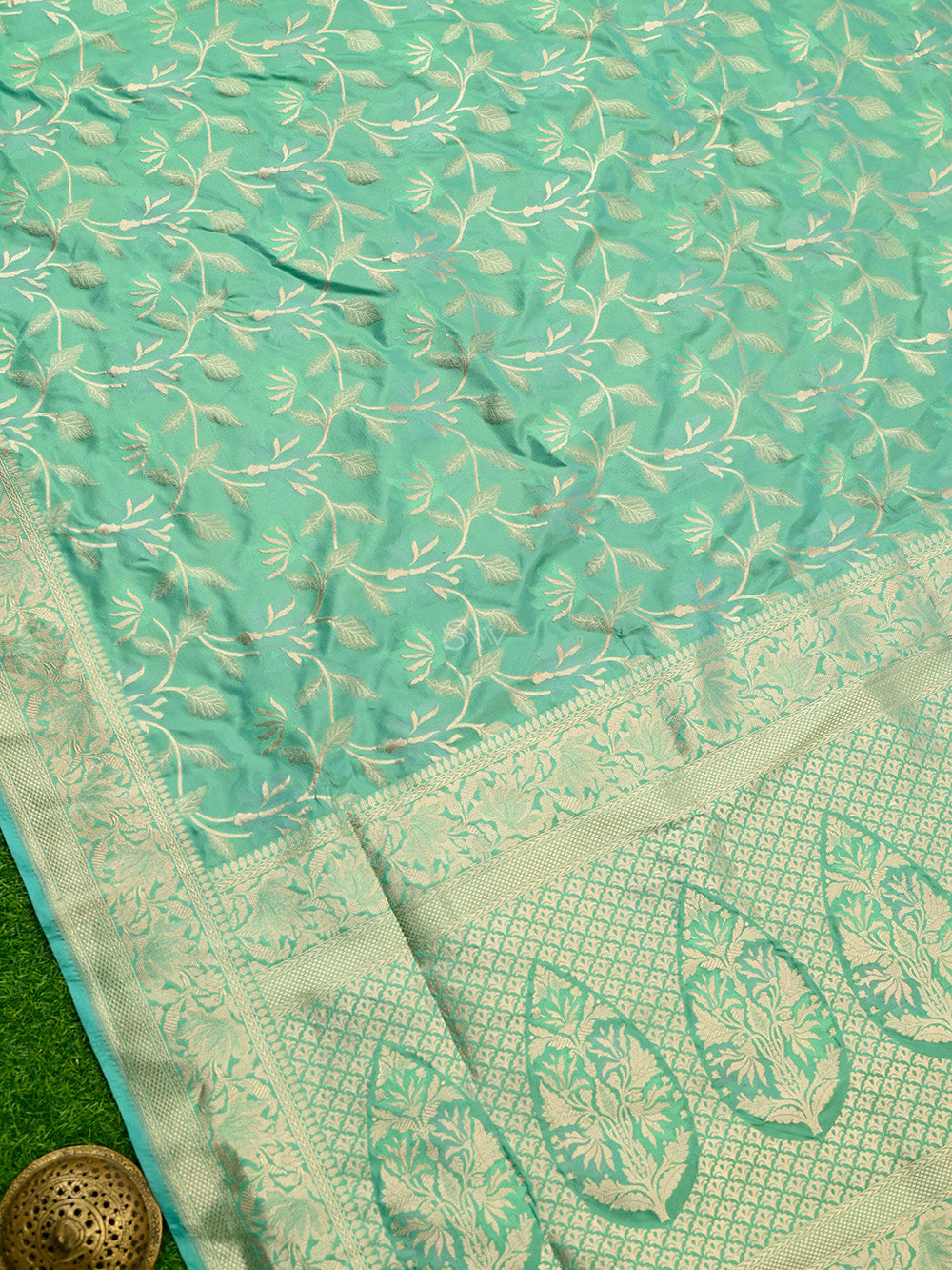 Sea Green Meenakari Jaal Katan Silk Handloom Banarasi Saree