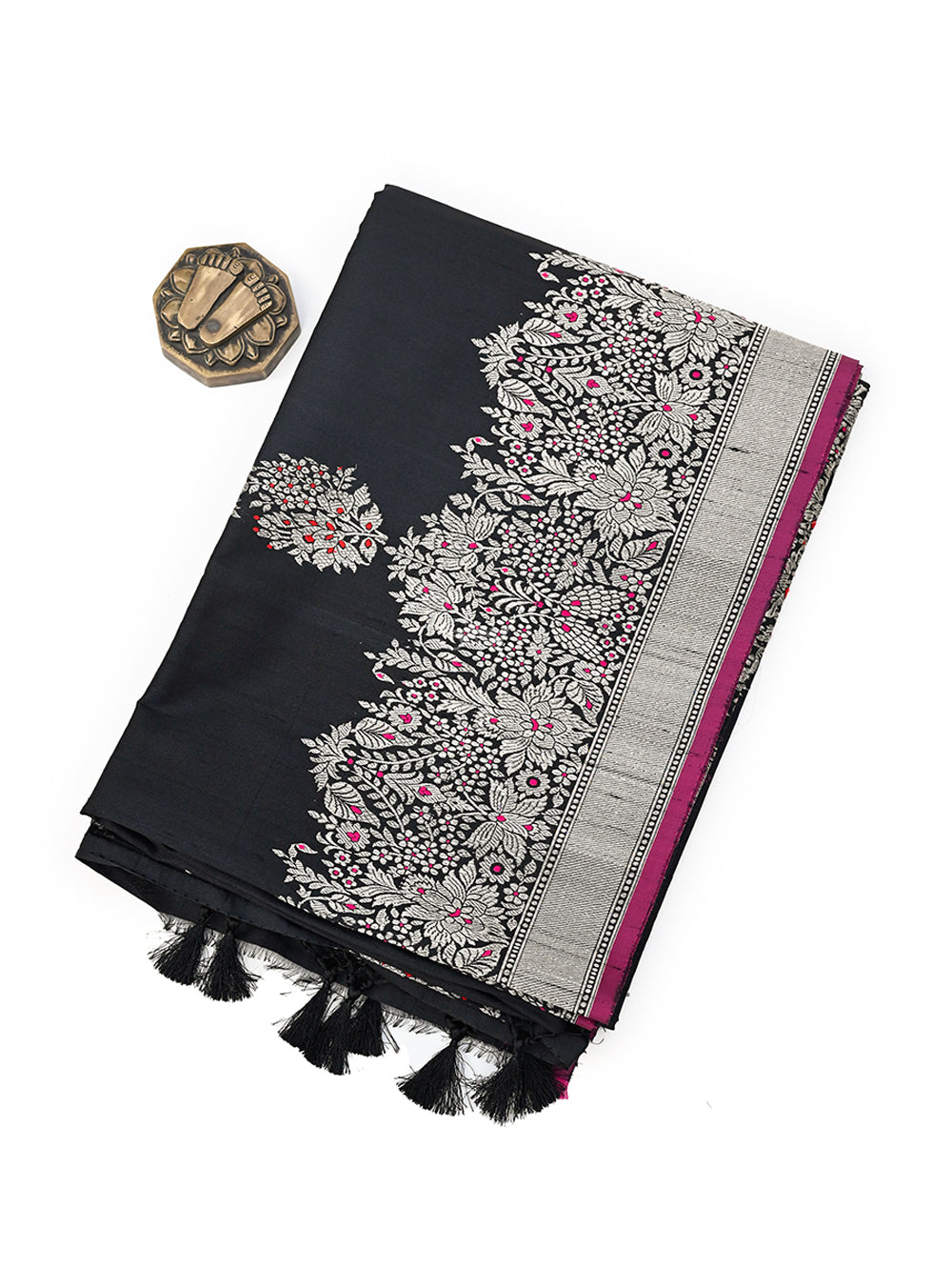 Black Meenakari Booti Tussar Silk Handloom Banarasi Saree