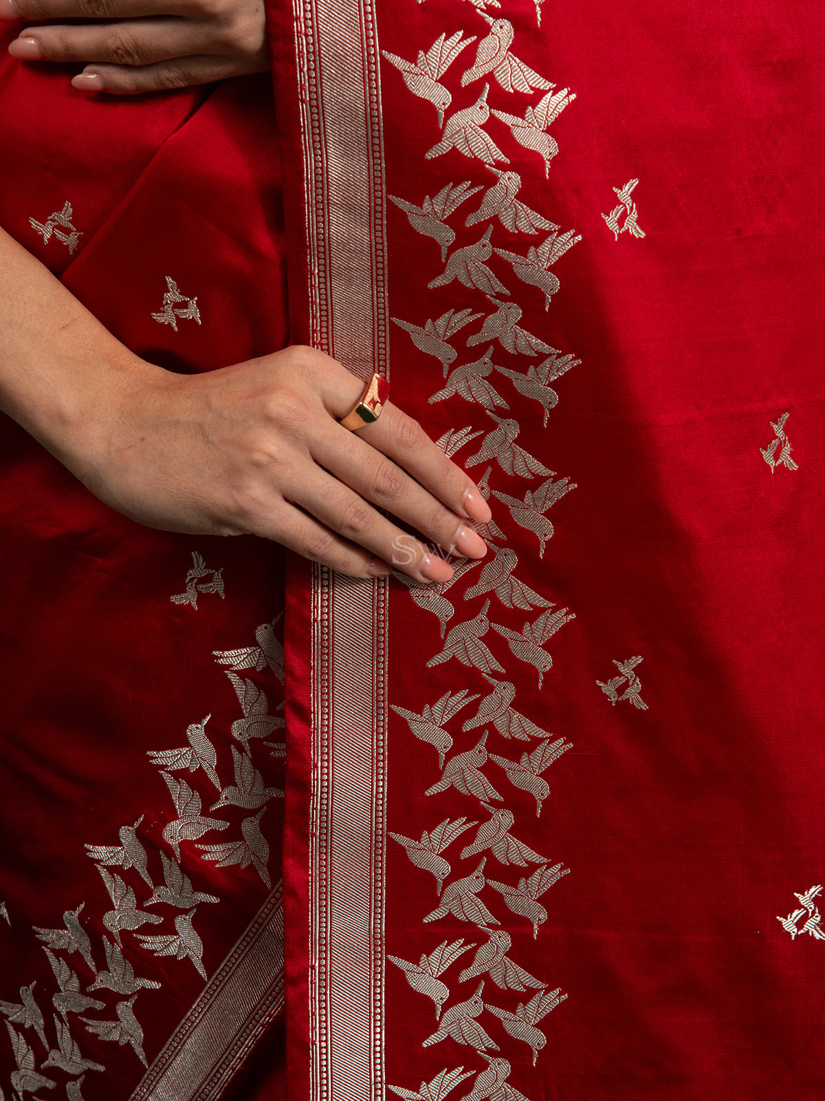 Red Shikargah Boota Satin Silk Handloom Banarasi Saree - Sacred Weaves