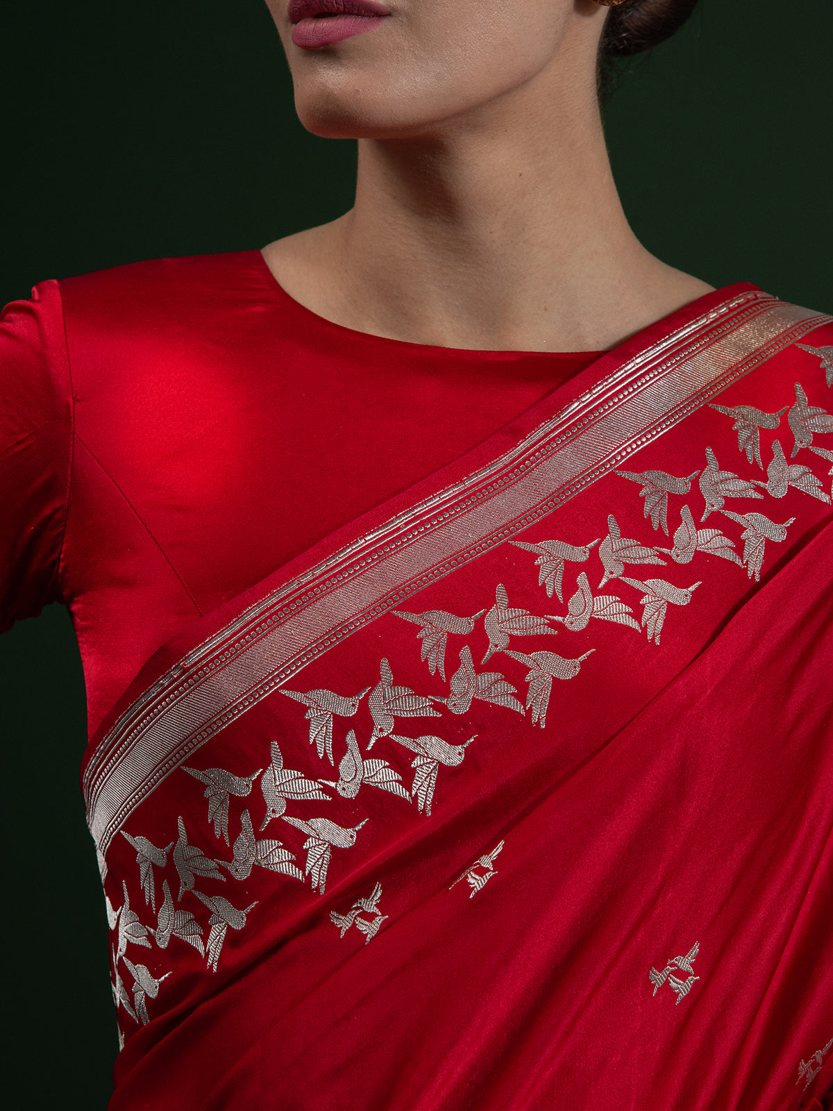 Red Shikargah Boota Satin Silk Handloom Banarasi Saree - Sacred Weaves