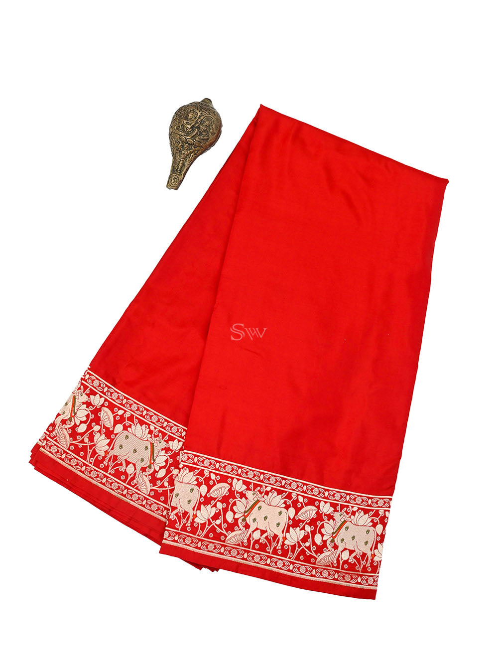 Red Shikargah Satin Silk Handloom Banarasi Saree