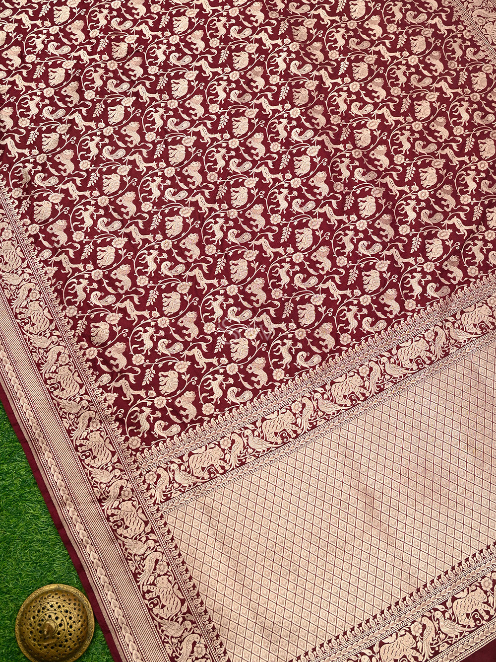 Brown Shikargah Katan Silk Handloom Banarasi Saree