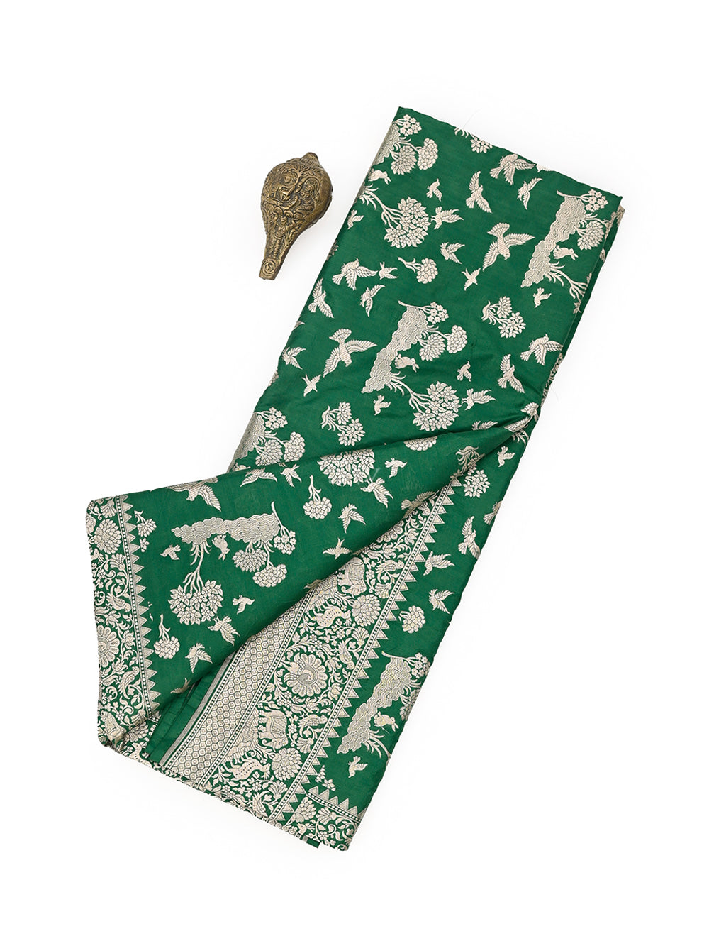 Bottle Green Shikargah Katan Silk Handloom Banarasi Saree