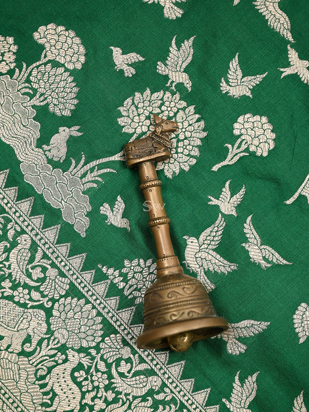 Bottle Green Shikargah Katan Silk Handloom Banarasi Saree