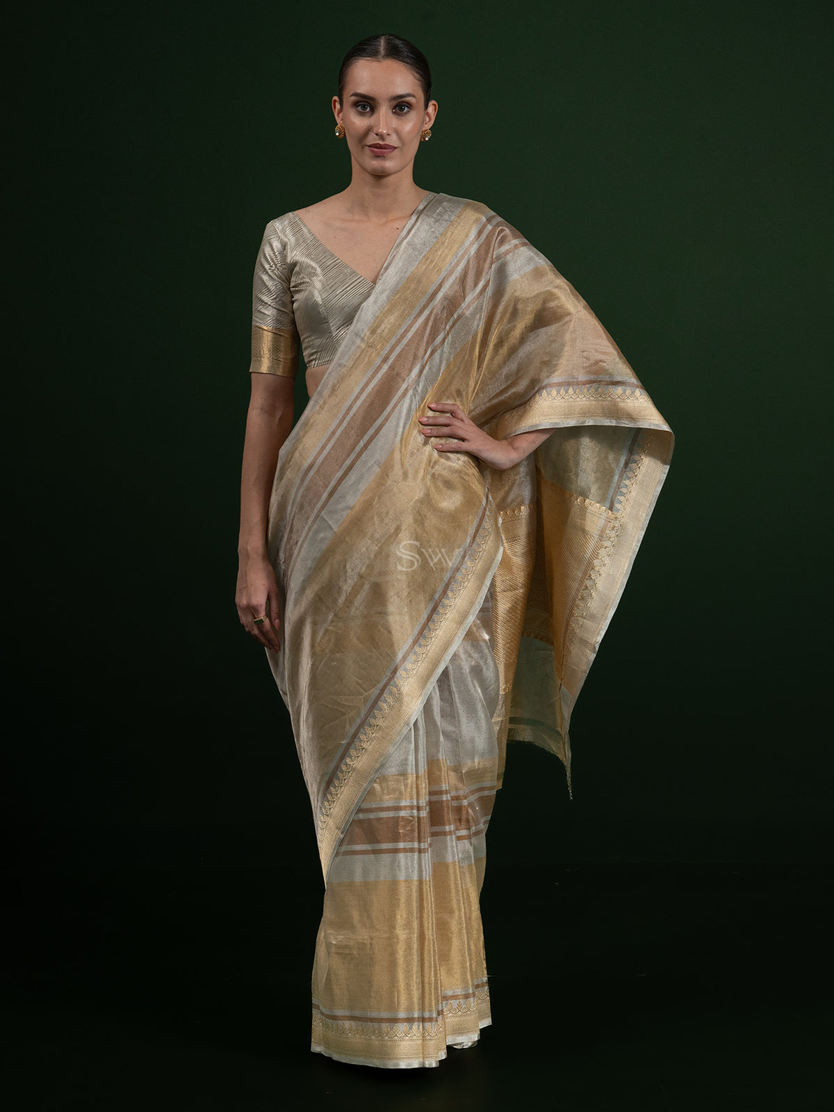 Grey Tissue Rangkat Handloom Banarasi Saree - Sacred Weaves