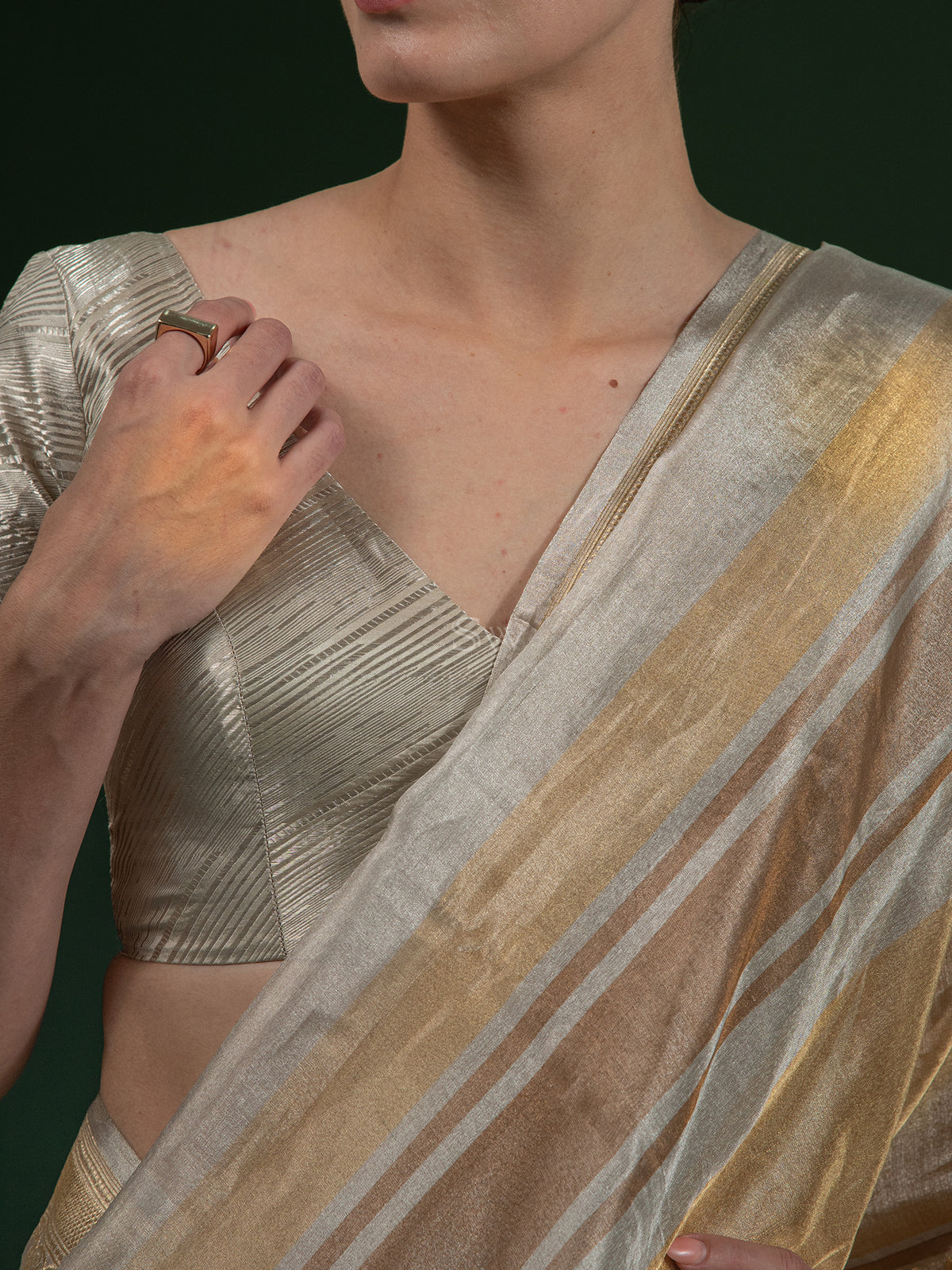 Grey Tissue Rangkat Handloom Banarasi Saree - Sacred Weaves