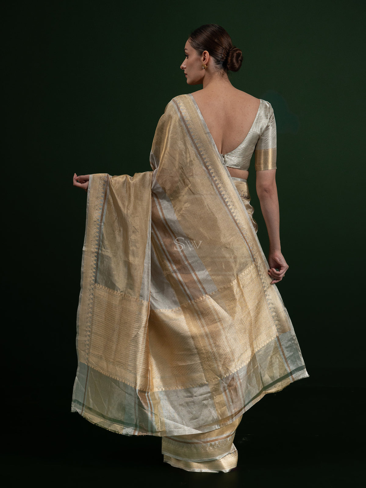 Grey Tissue Rangkat Handloom Banarasi Saree - Sacred Weaves