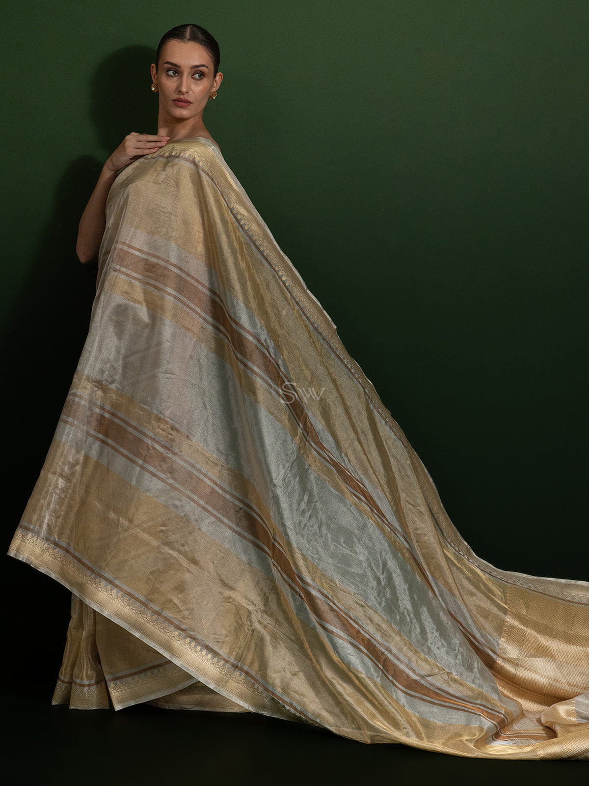 Grey Tissue Rangkat Handloom Banarasi Saree - Sacred Weaves