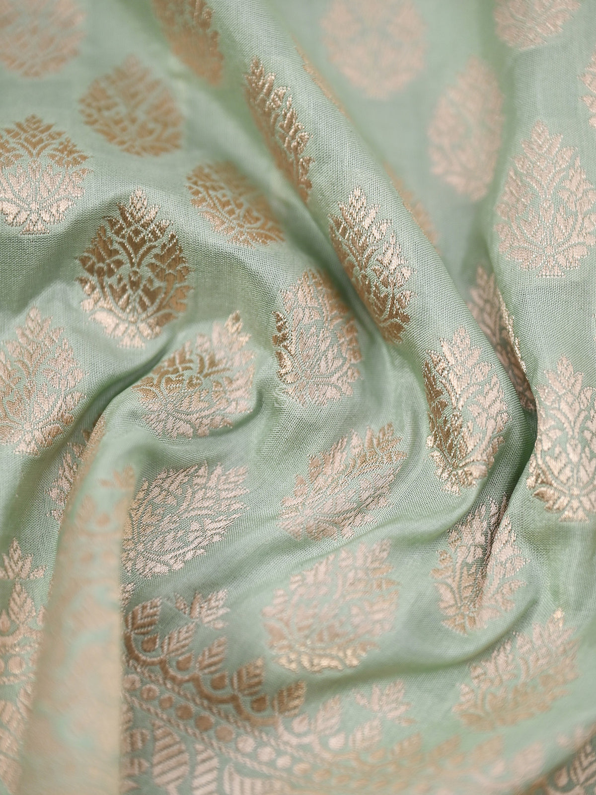 Mint Green Uppada Katan Silk Handloom Banarasi Fabric