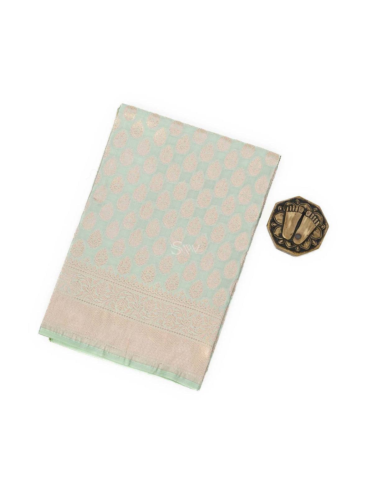 Mint Green Uppada Katan Silk Handloom Banarasi Fabric