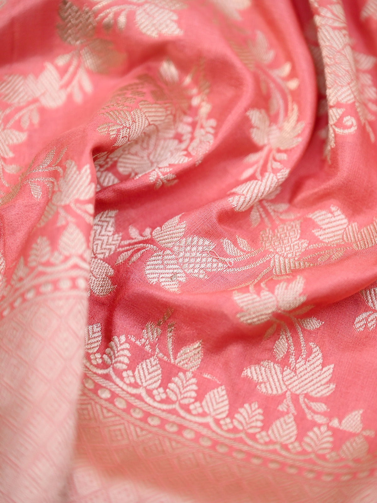 Peach Uppada Katan Silk Handloom Banarasi Fabric