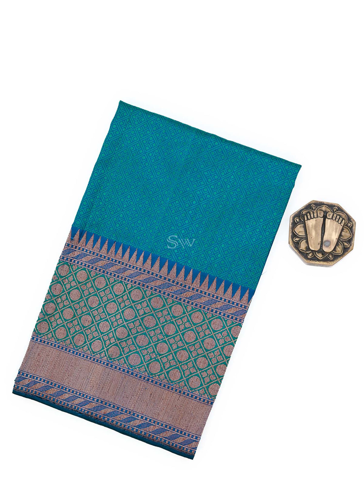 Green Blue Tanchoi Silk Handloom Banarasi Fabric