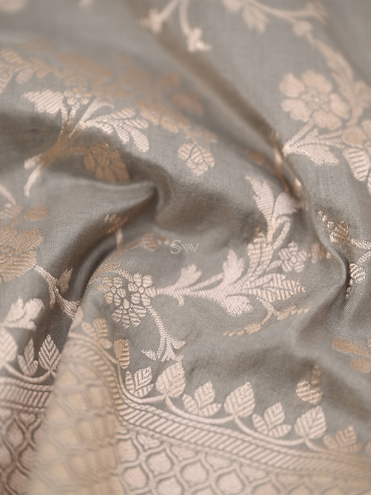 Grey Uppada Katan Silk Handloom Banarasi Fabric