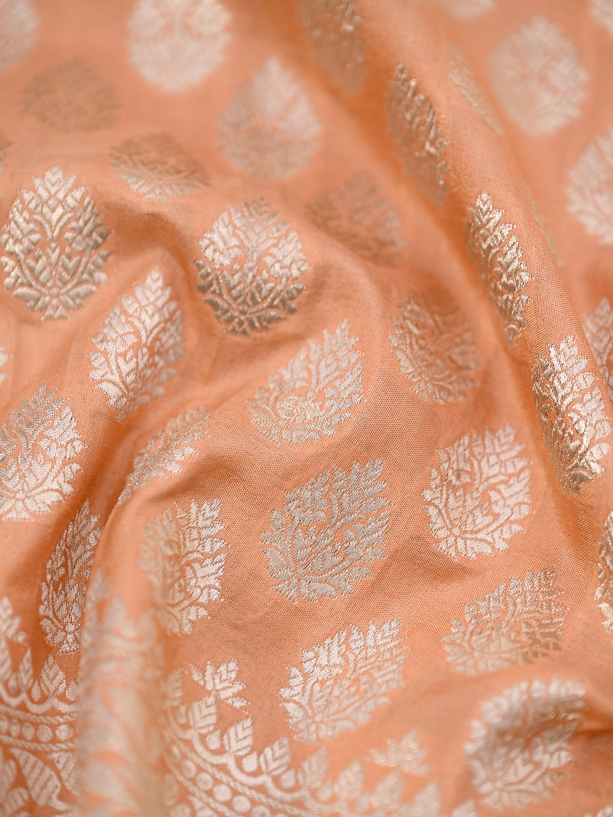 Peach Uppada Katan Silk Handloom Banarasi Fabric