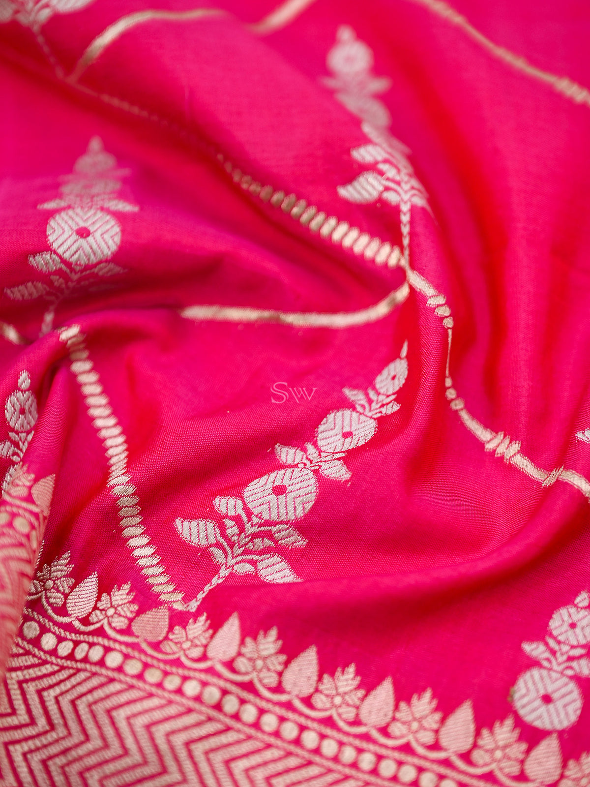 Pink Red Sona Rupa Katan Silk Handloom Banarasi Fabric