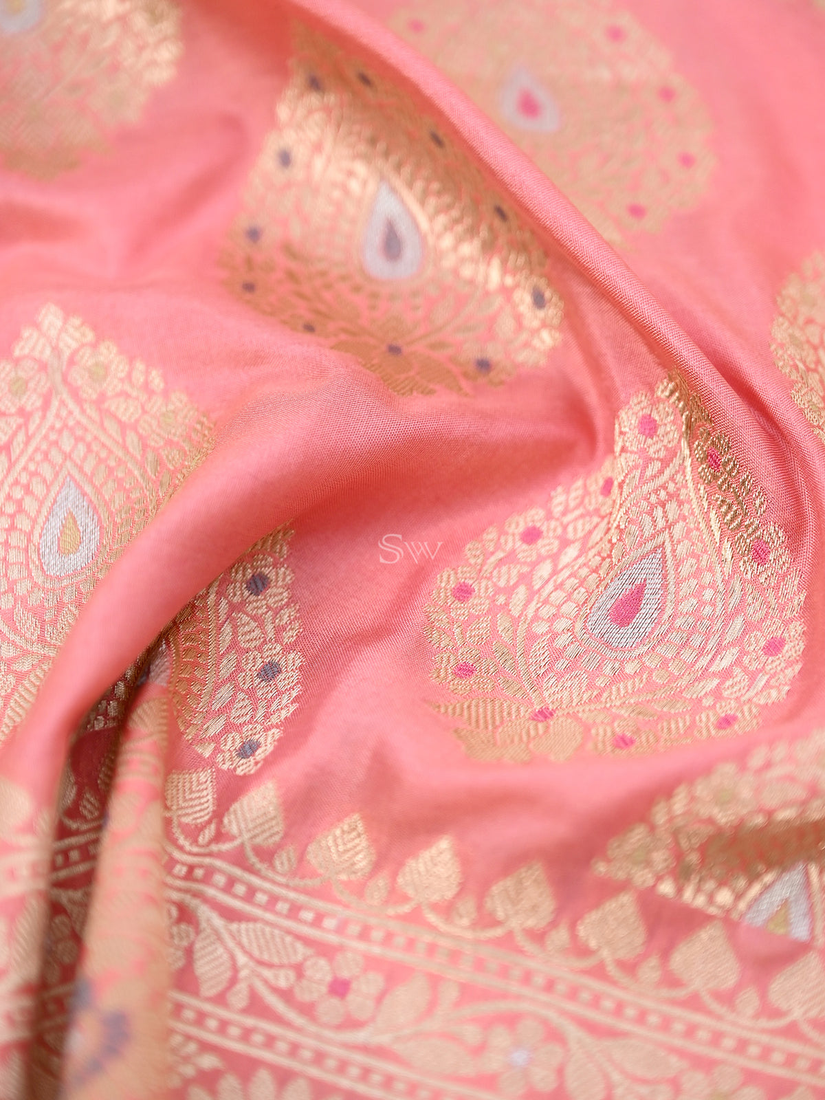 Pink Meenakari Boota Katan Silk Handloom Banarasi Fabric