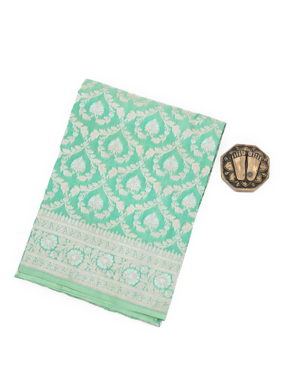 Green Sona Rupa Katan Silk Handloom Banarasi Fabric