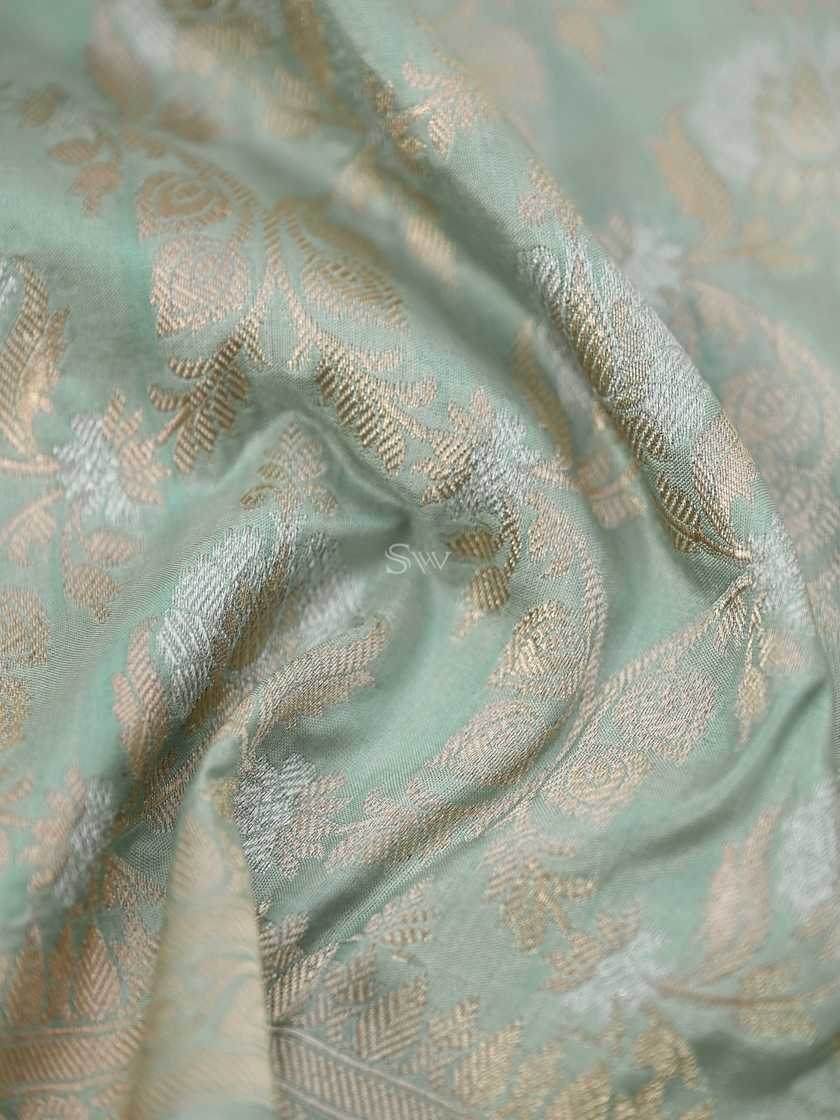 Sea Green Sona Rupa Katan Silk Handloom Banarasi Fabric