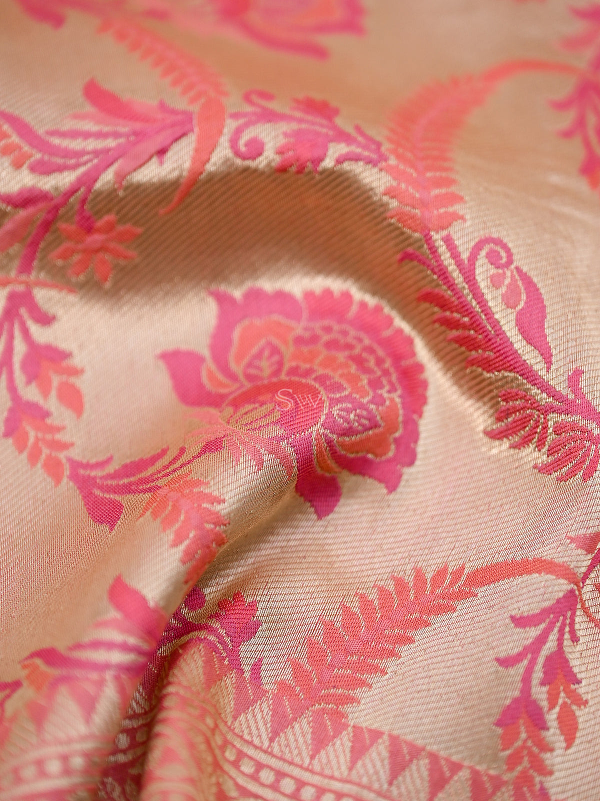 Pink Meenakari Brocade Katan Silk Handloom Banarasi Fabric