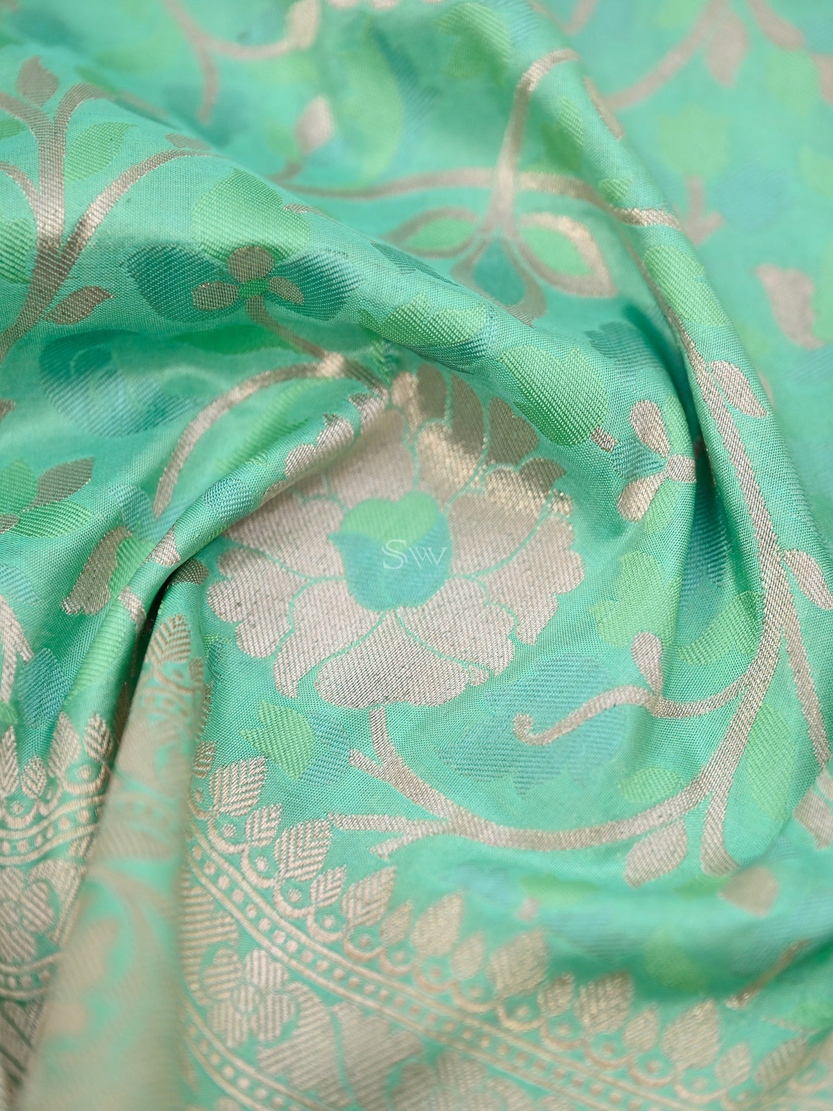 Green Meenakari Jaal Katan Silk Handloom Banarasi Fabric