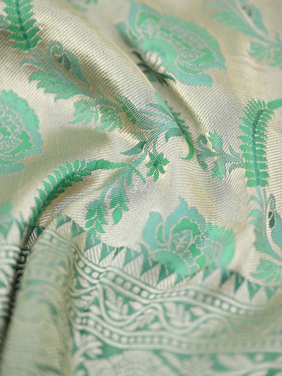 Green Meenakari Brocade Katan Silk Handloom Banarasi Fabric