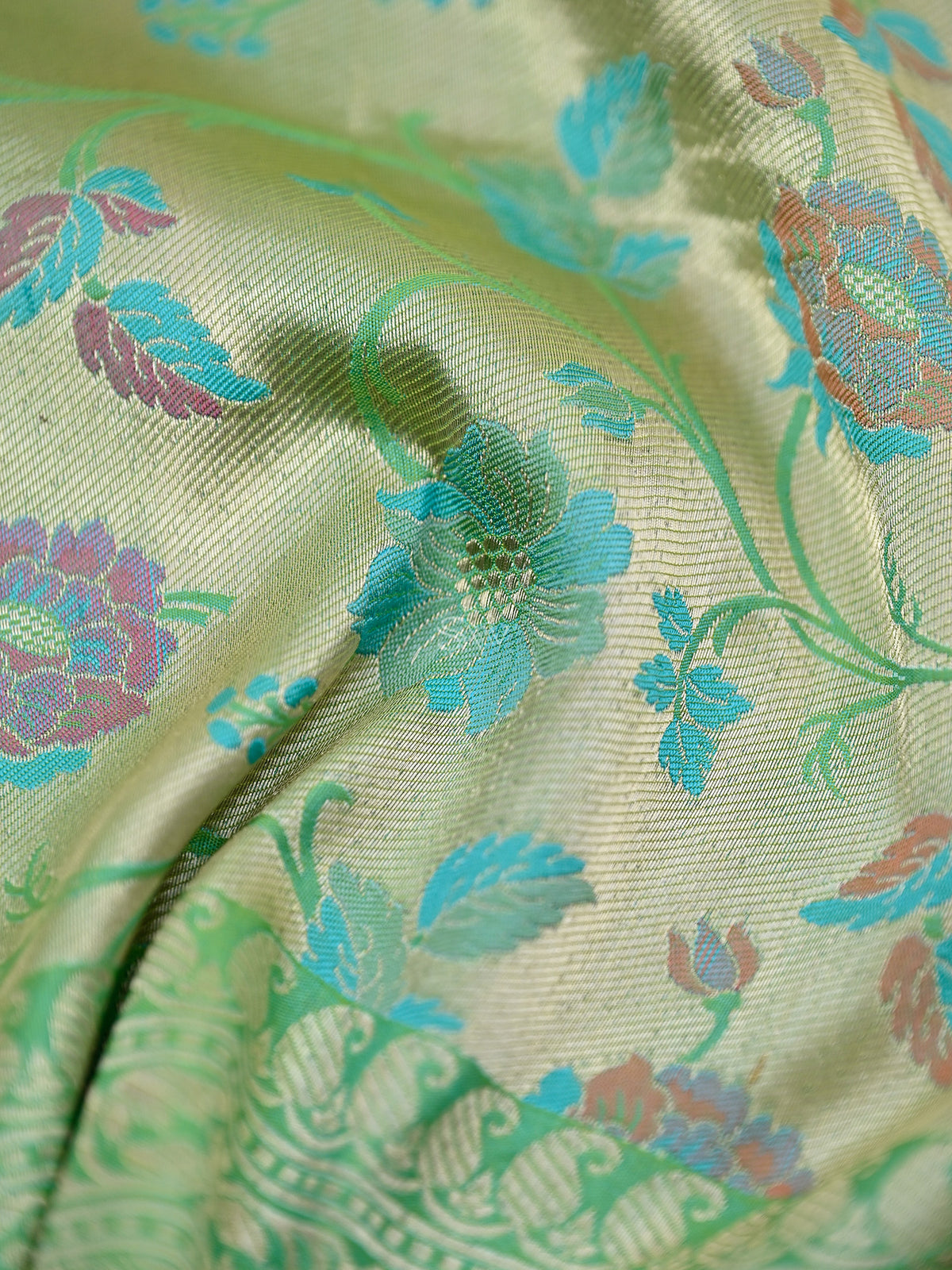 Green Meenakari Brocade Katan Silk Handloom Banarasi Fabric