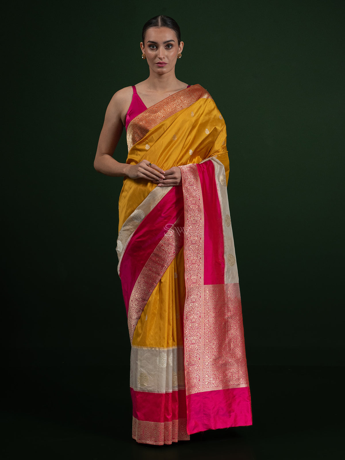 Mustard Katan Silk Handloom Banarasi Saree - Sacred Weaves