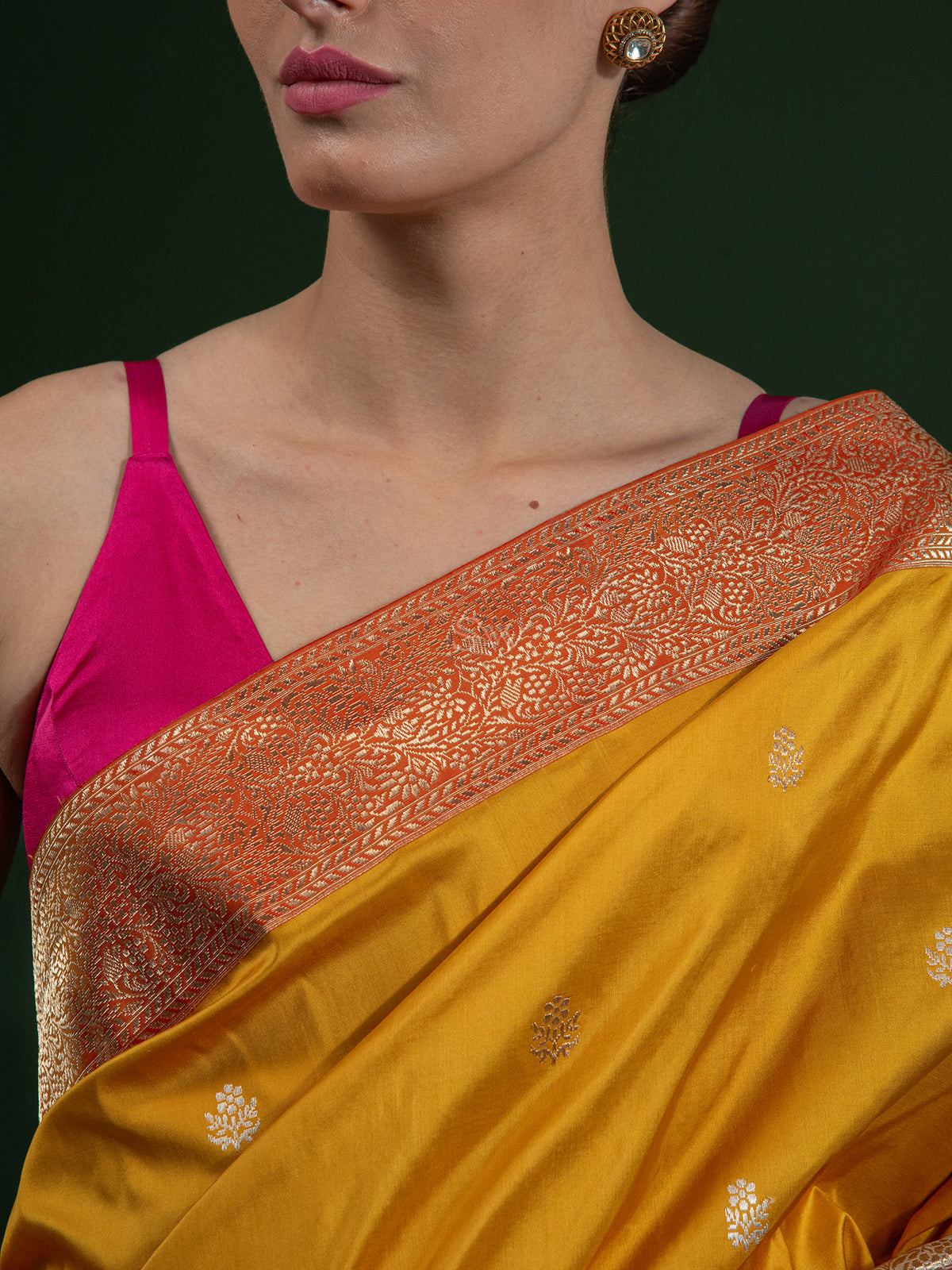 Mustard Katan Silk Handloom Banarasi Saree - Sacred Weaves