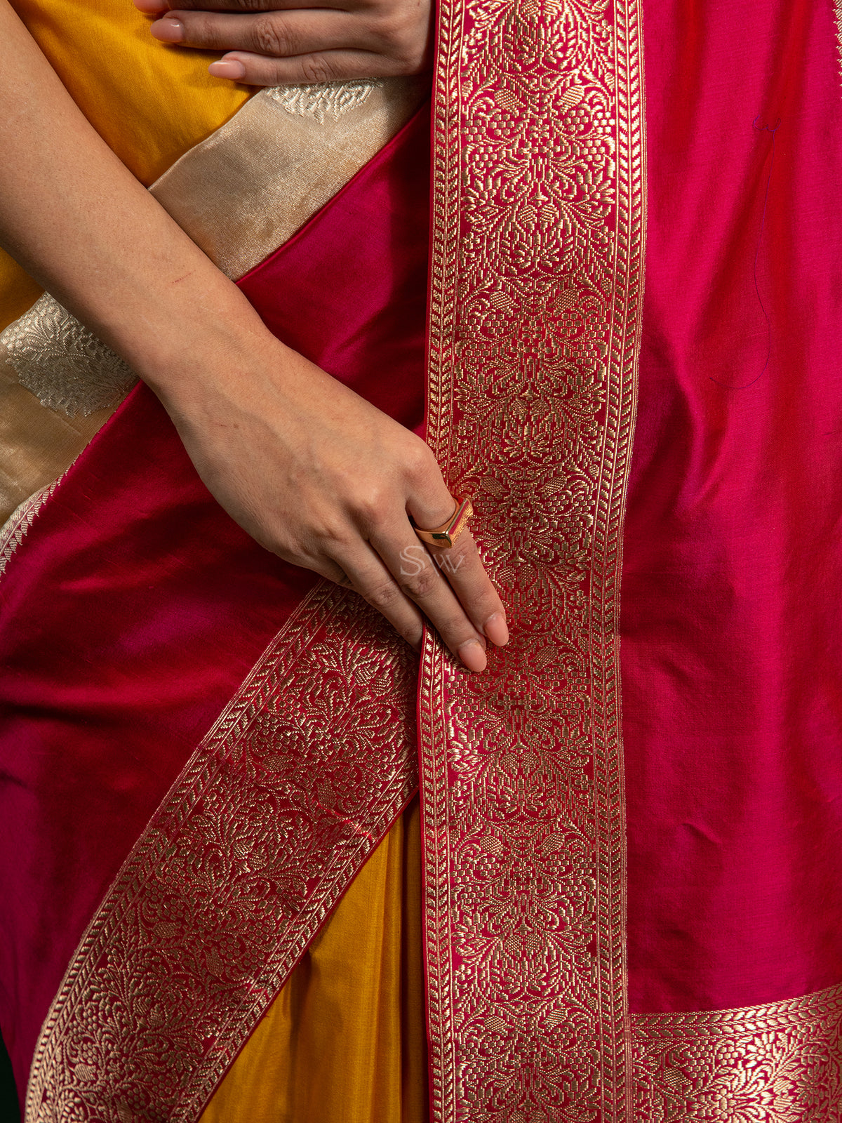 Mustard Katan Silk Handloom Banarasi Saree - Sacred Weaves