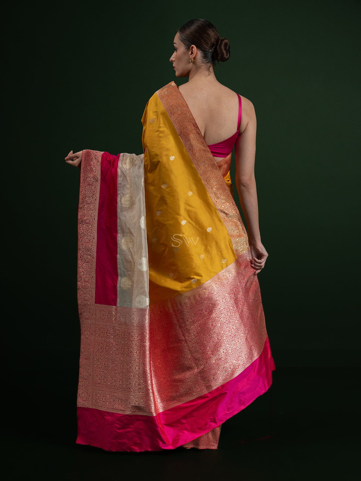 Mustard Katan Silk Handloom Banarasi Saree - Sacred Weaves