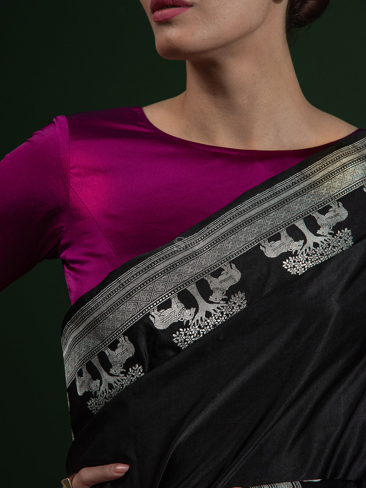 Black Shikargah Boota Satin Silk Handloom Banarasi Saree - Sacred Weaves