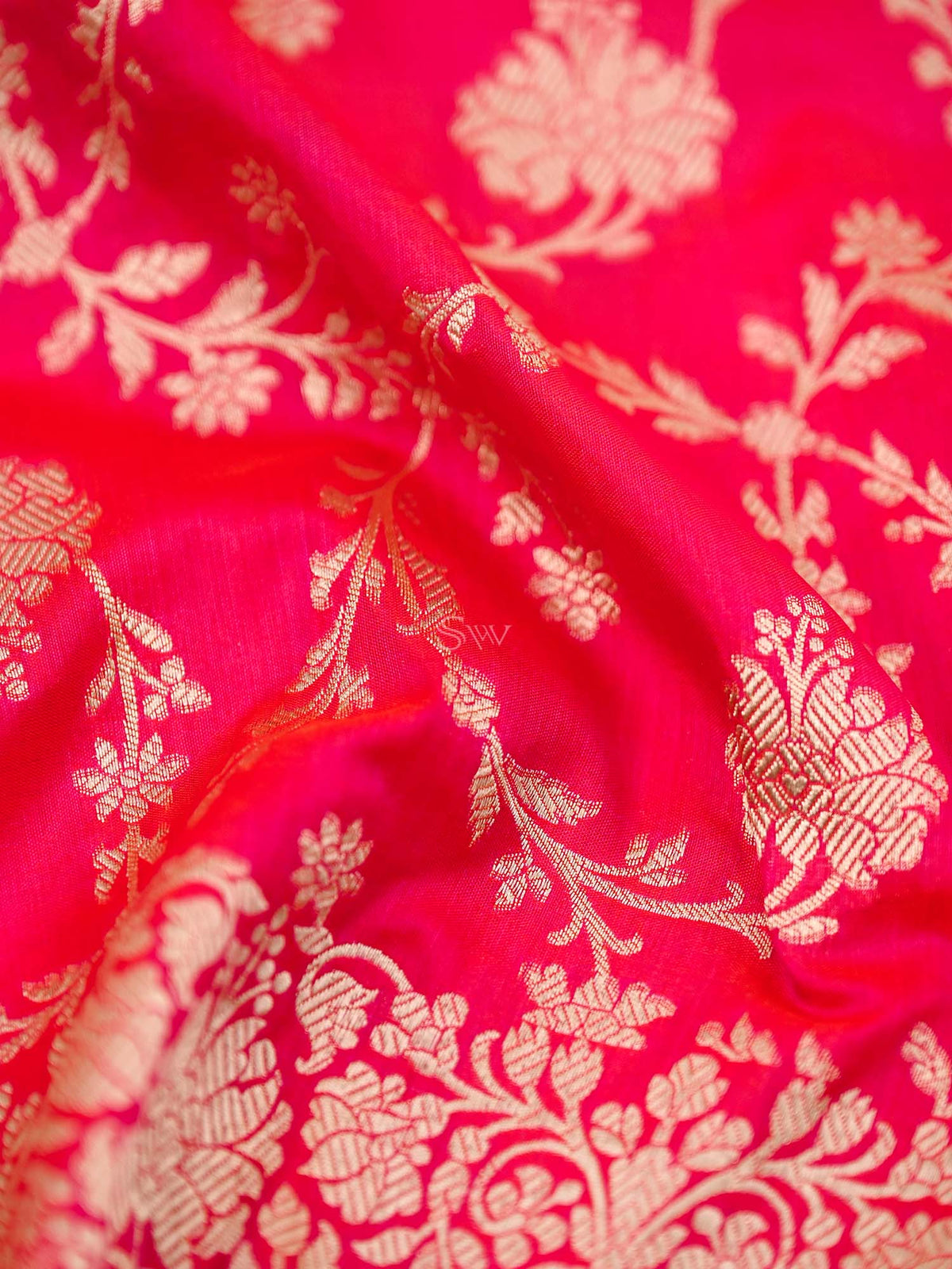 Dark Pink Uppada Katan Silk Handloom Banarasi Fabric